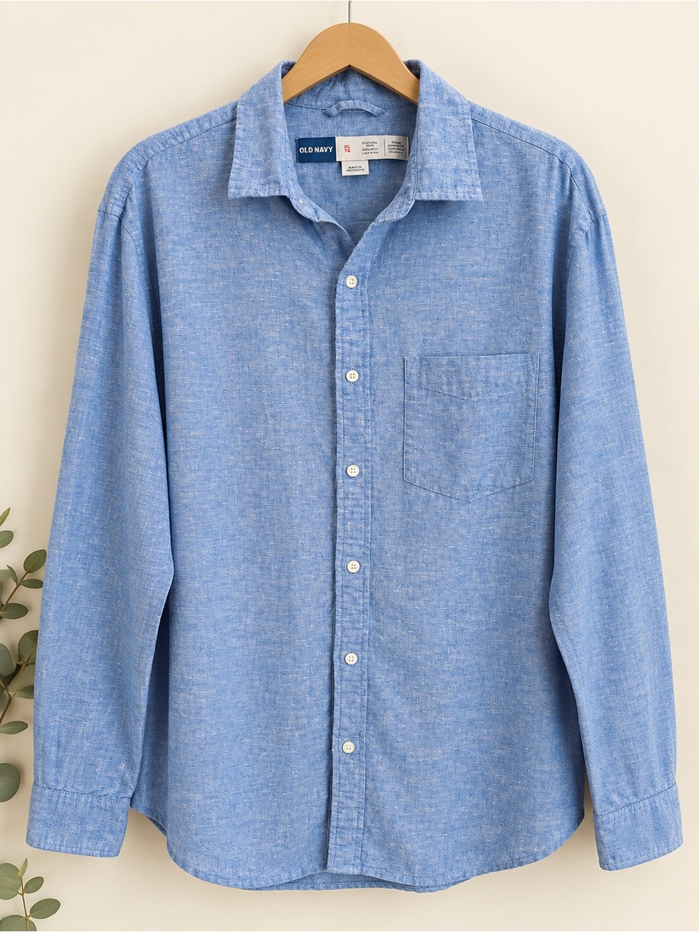 Old Navy Linen Blend Men’s XL Everyday Shirt Cornflower Blue Button Down